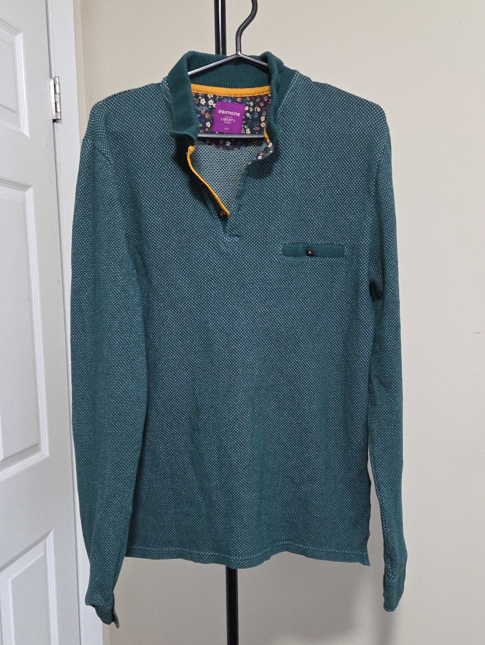 Simons Teal Green Partial-Zip Textured Men's Sweater